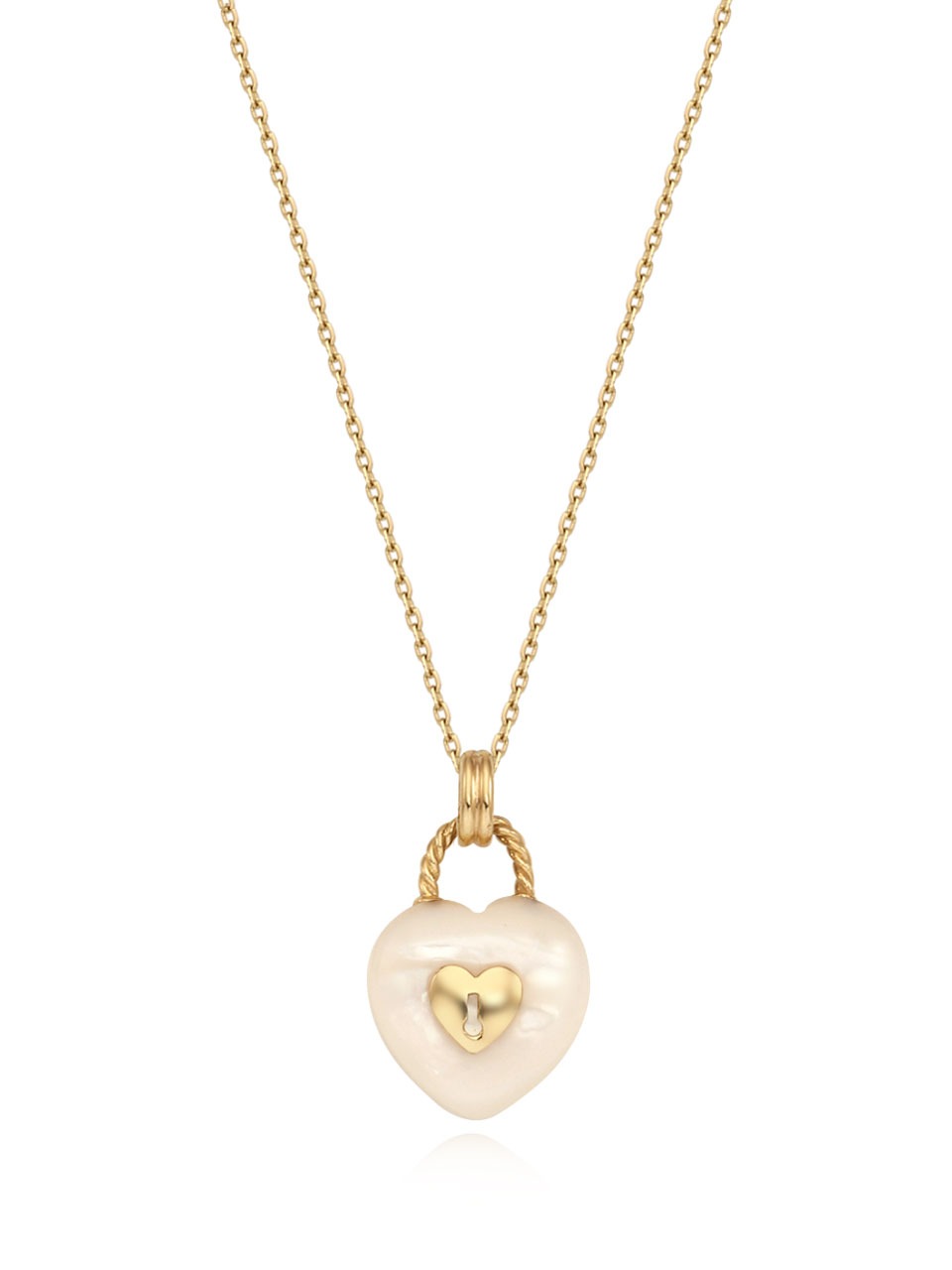 (14k) Heart Lock Necklace (mother of pearl)